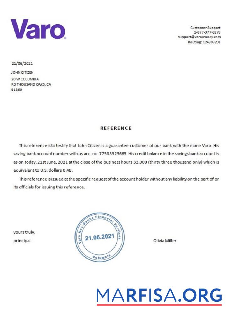 Downloadable USA Varo reference real example